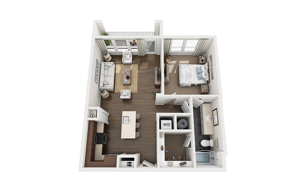 A2 - 1 bedroom floorplan layout with 1 bathroom and 797 square feet (3D)