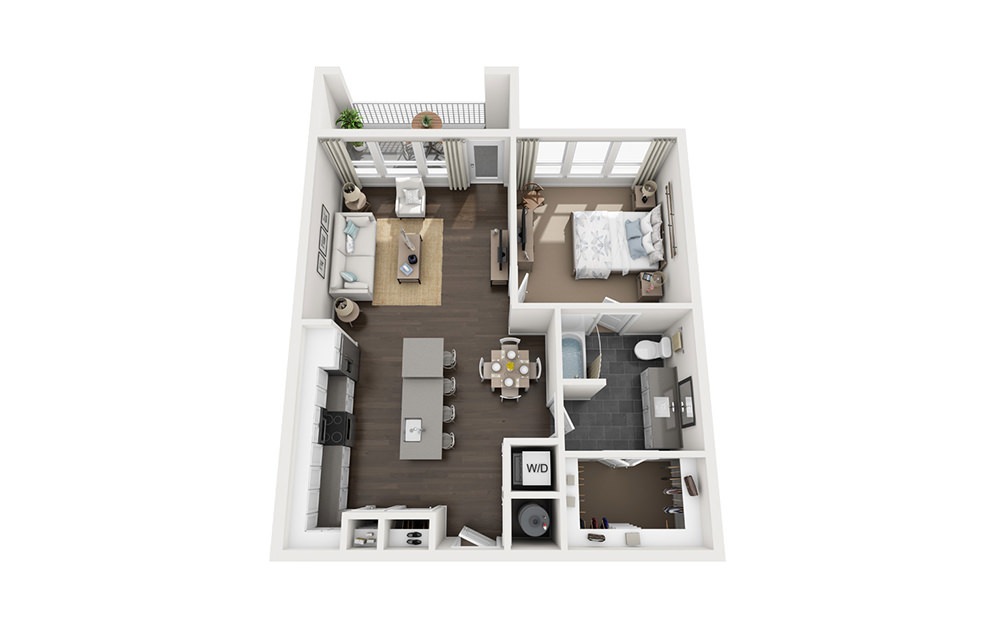 A3 - 1 bedroom floorplan layout with 1 bathroom and 840 square feet (3D)